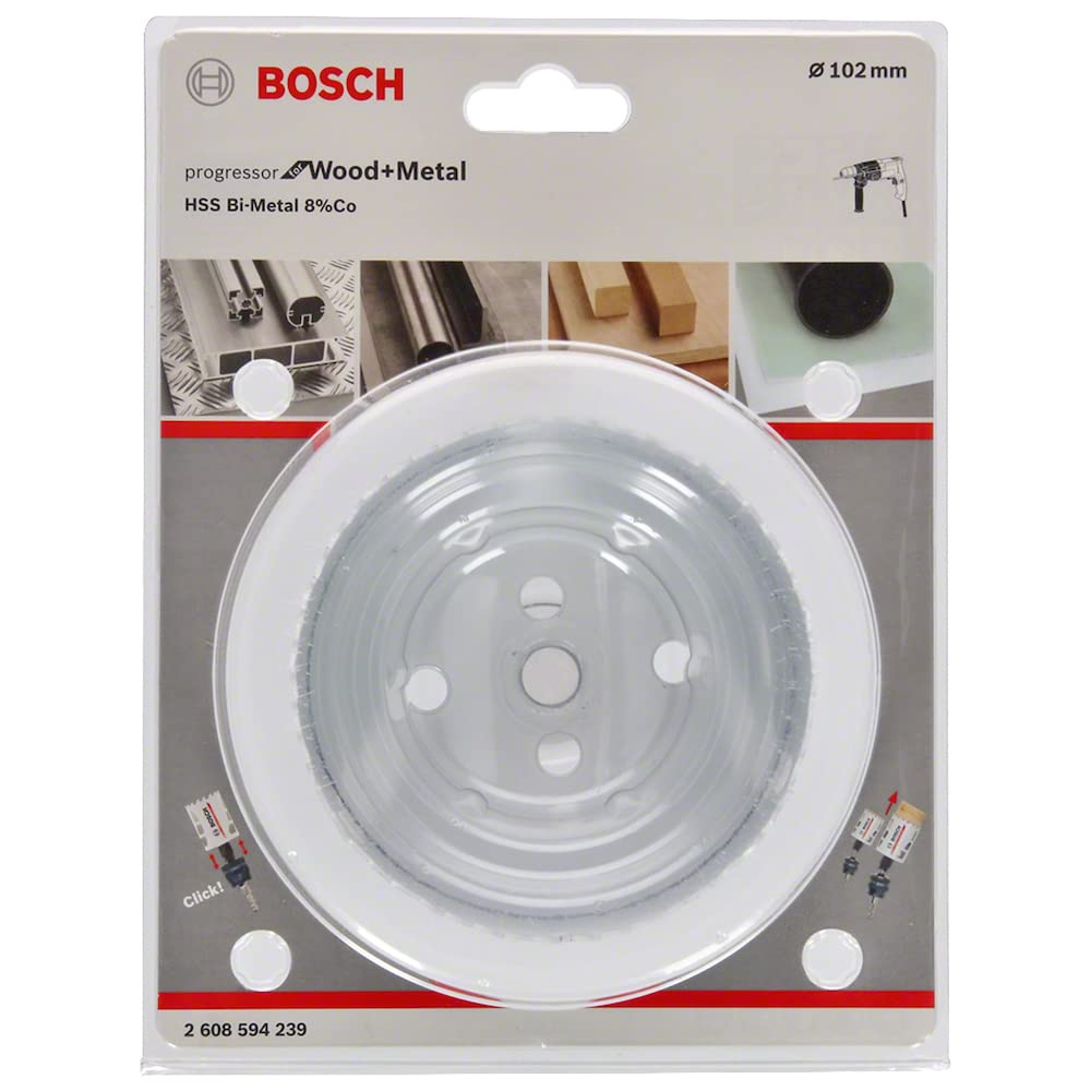 BOSCH Bi-Metal Hole Saw (for Wood and Metals, 8% Cobalt Alloy, Progressive Tooth Design, Ø 102 mm, Accessory Drills)