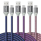 USB to USB C Cable 10ft, Fasgear 3 Pack Long Type C Cable Nylon Braided Fast Charging Compatible with Galaxy Note 8 9 S8/S9/S10/S10+, LG V20/G6 and More (Blue/Purple/Pink)