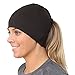 TrailHeads Ponytail Hat - Adrenaline Series | Women’s Running Beanie with Reflective Accents | Black Skull Cap - Black