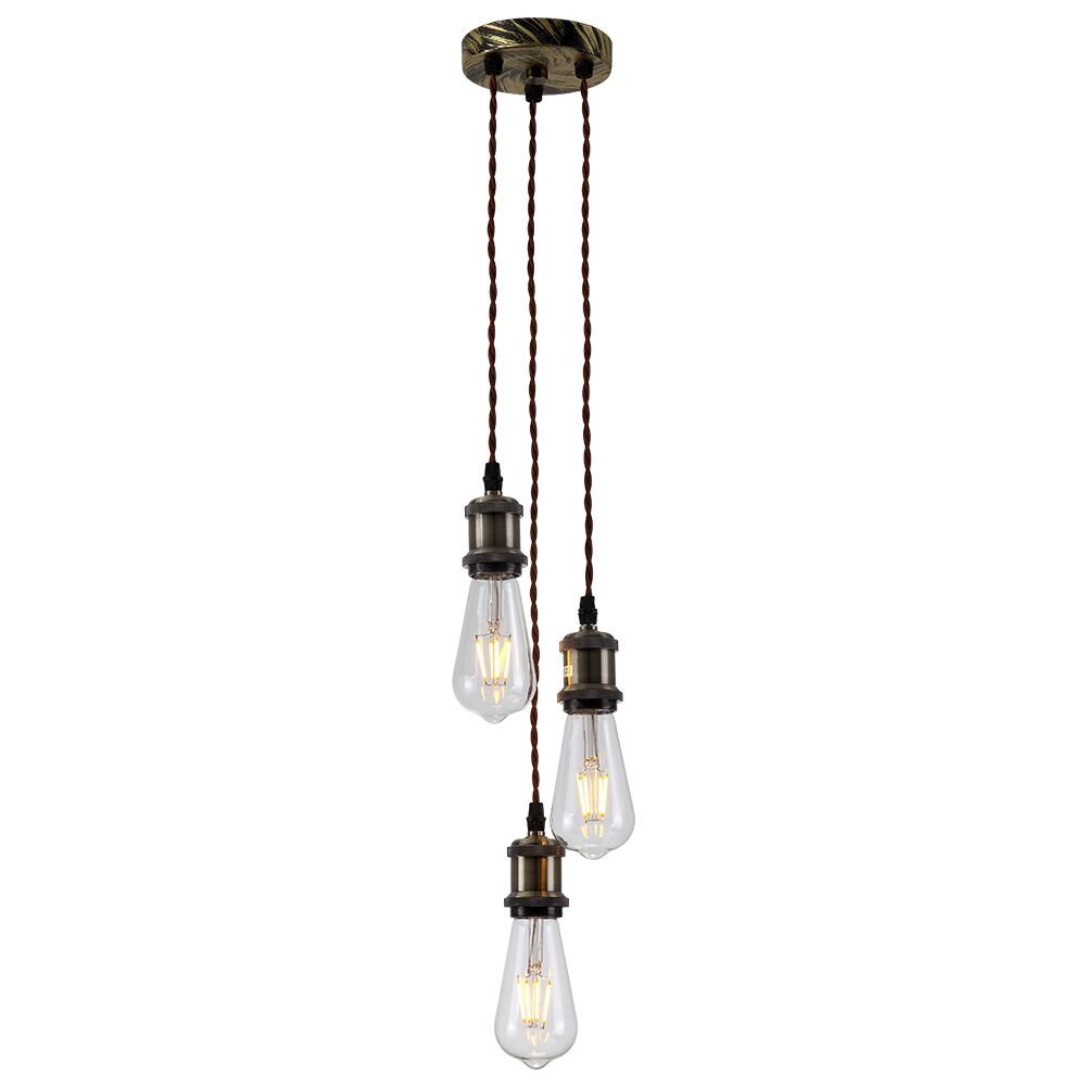 HJXDtech 3 Way Ceiling Pendant Cluster Light Fitting Lights E27 Socket Hanging Light Industrial Ceiling Lights For Living Room Dining Room Bedroom Office