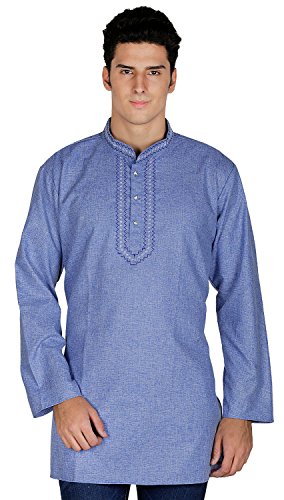 Embroidered cotton mens short kurta shirt india traditi…