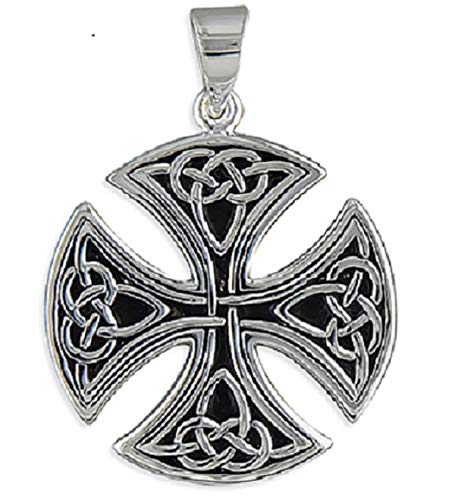 Strictly Gifts Unisex Silver Large Round Irish Celtic Cross Trinity Triquetra Knot Pendant for Men or Women 925 Sterling Silver with Gift Box (Pendant Only)