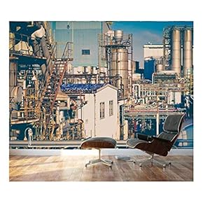 Industrial View at Oil Refinery Plant Form Industry Zone. - Removable Wall Mural | Self-Adhesive Large Wallpaper - 66x96 inches