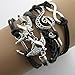 Lookatool Antique Silver Infinity Double Birds Note Charms Leather Wrap Bracelet