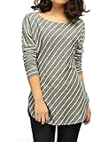 Allegra K Women Diagonal Stripes Drop Sleeves Tunic Top Grey M