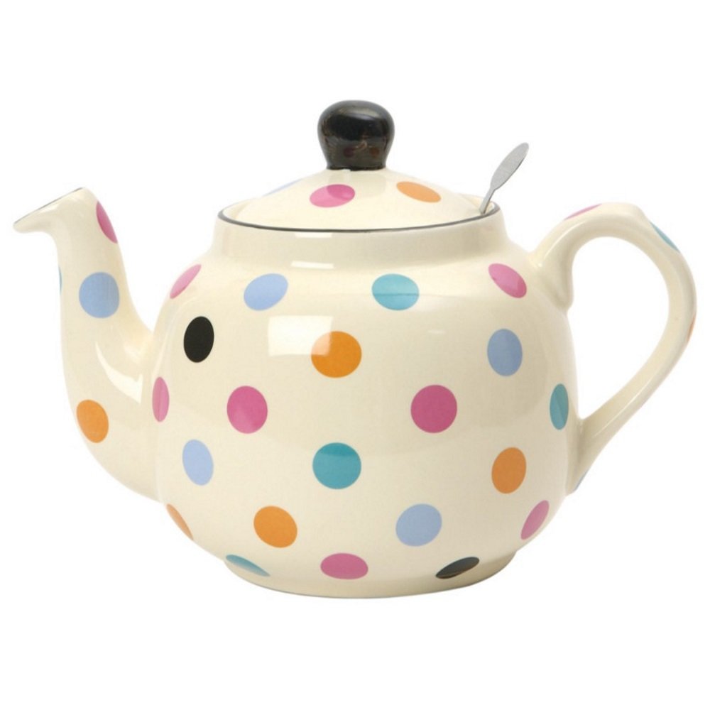London Pottery Farmhouse Polka Dot Teapot with Infuser, Ceramic, Ivory/Multi Spot, 2 Cup (500 ml)
