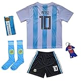 KID BOX 2019 Argentina Lionel Messi #10 Home Soccer Kids Jersey & Short Set Youth Sizes
