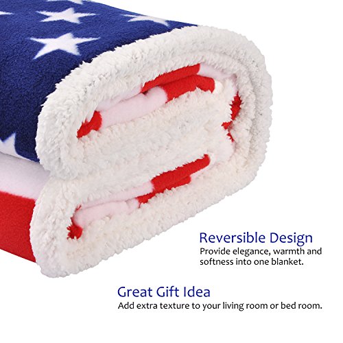 US Flag Patriotic Sherpa Throw American Flag Blanket, Super Cozy Fleece