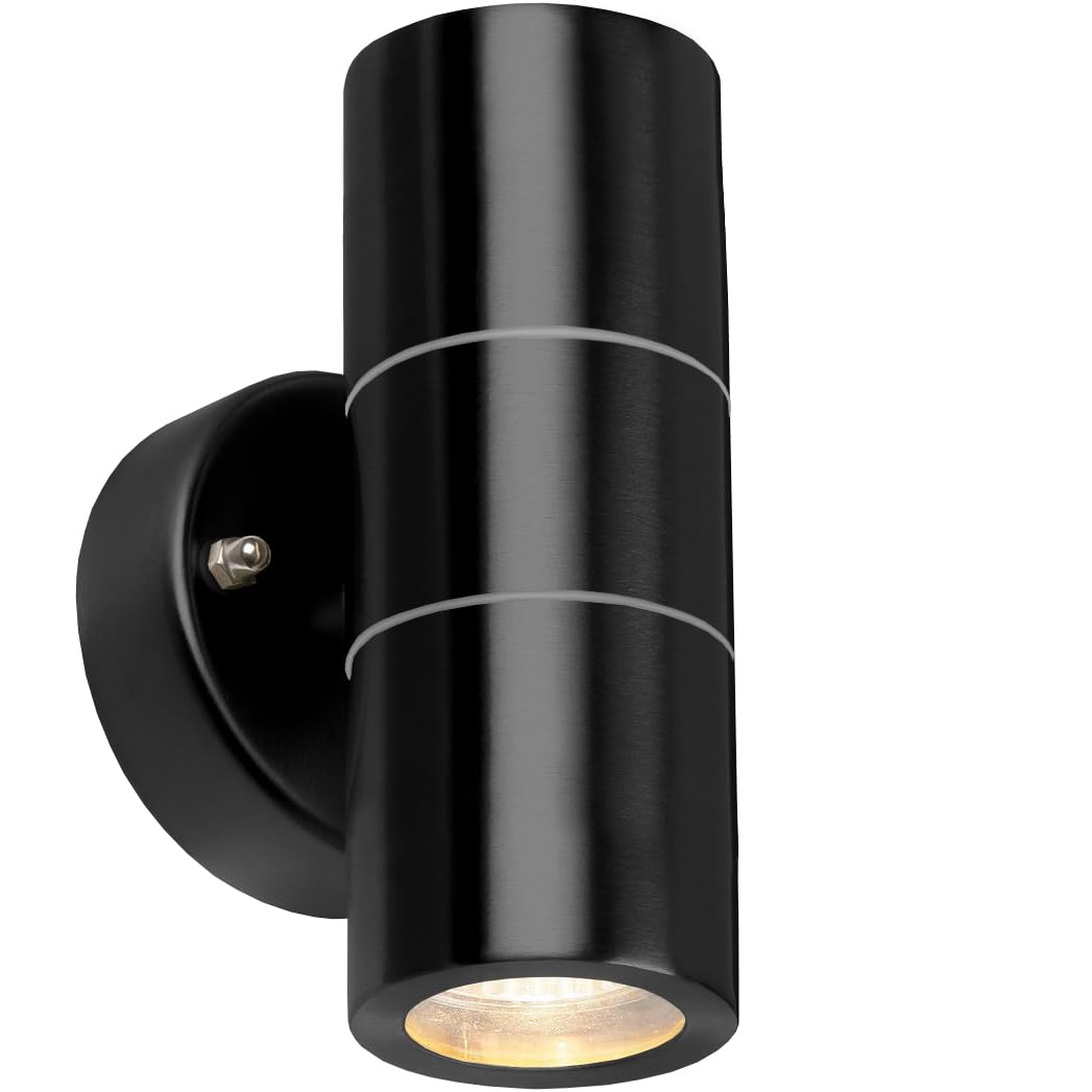 Body-Plus Up Down Outdoor Wall Lights, GU10 Fittings Up Down Lights Stainless Steel Outdoor Wall Lights Mains Powered - Exterior Wall Light for Terrace, Balcony, Garage - Black [Energy Class A]