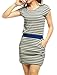 Allegra K Women's Scoop-Neck Stripes Sleeve Short Fitted Dress, Blue, Medium