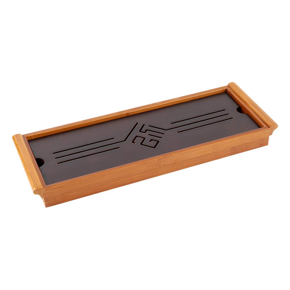 Fdit Traditional Chinese Knot Pattern Tea Tray Bamboo Gongfu Tea Table Serving Tray Chinese Classic Kungfu Tea Serving Plate Green Tea Oolong Tea Tray Teapot Trivets Cup Platte