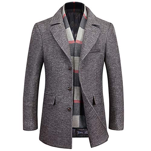 WULFUL Men's Wool Trench Coat Winter Slim Fit Pea Coat with Free