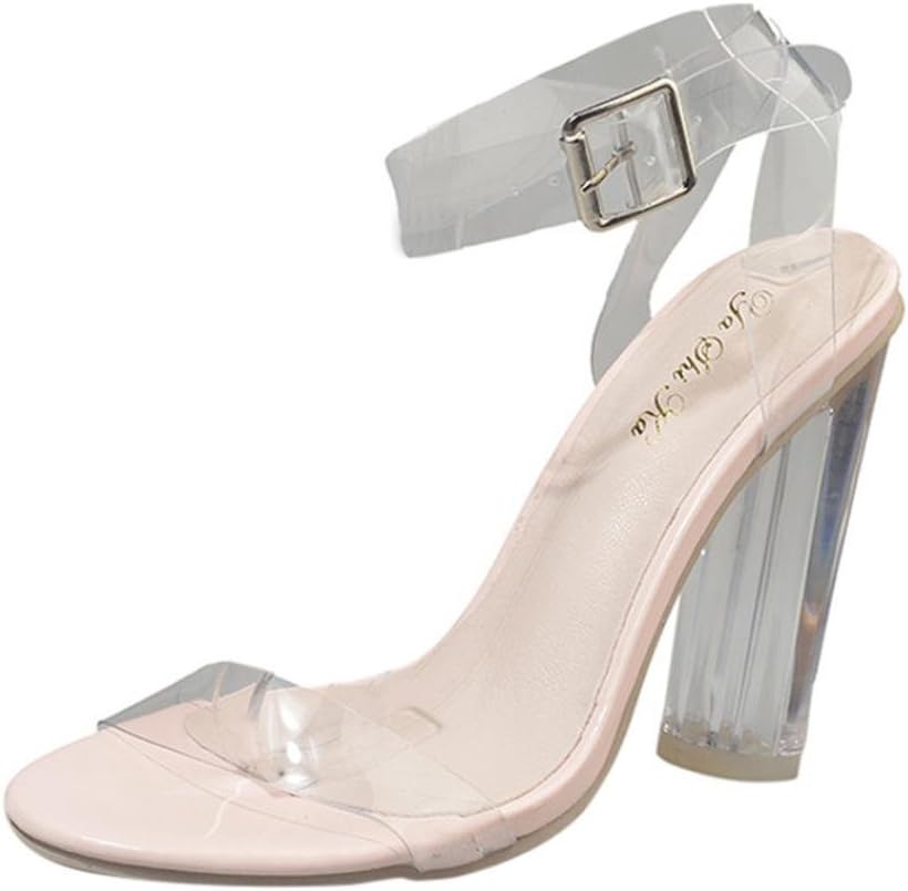 MEIbax Fashion Women Hasp Transparent Thick Heel High-Heeled Shoes Sandals