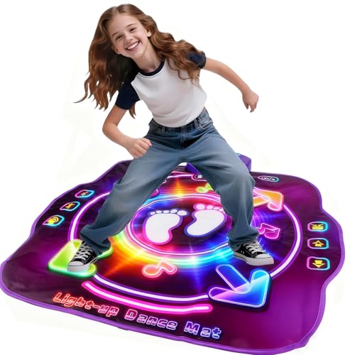 Dance Mat Toys for 3-12 Year Old Kids, Dancing Music Playmat with Light-Up Wireless Bluetooth with 5 Game Modes, Electronic Dance Pad Toys with Adjustable Volume, Birthday Gifts for Girls 3 4 5 6 7 8