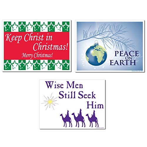 VictoryStore Yard Sign Outdoor Lawn Decorations, Merry Christmas Religious Yard Sign, Set of 3, 3 Different Signs, Yard Stakes Included
