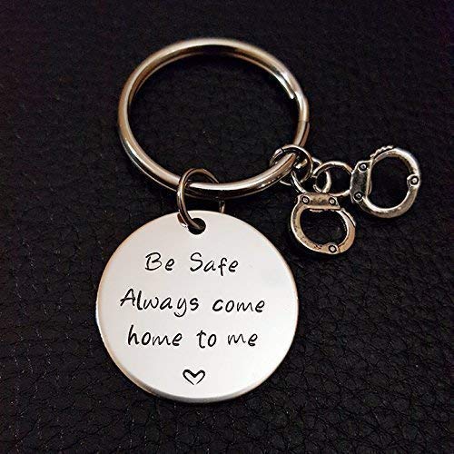 Police Be Safe Key Chain with Handcuffs, Always Come Home to Me, Handstamp, Police Officer Gift, Be Safe Gift