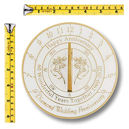 The Metal Foundry 60th Diamond 2020 Wedding Anniversary Sundial Gift. Solid Recycled Brass Gift Idea is A Great Present for Him, Her, Parents, Grandparents Or Couple for 60 Years Marriage - Thumbnail 4