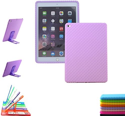 ScintiSpot iPad Air 2 Silicone Back Cover, Soft Gel Rubber Skin Protective Case with Stand for Apple iPad Air 2nd Generation (iPad 6), Kids Friendly Shockproof Drop-proof (Purple)