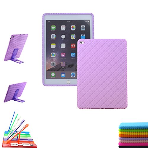 ScintiSpot iPad Air 2 Silicone Back Cover, Soft Gel Rubber Skin Protective Case with Stand for Apple iPad Air 2nd Generation (iPad 6), Kids Friendly Shockproof Drop-proof (Purple)