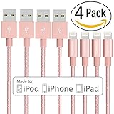 Lightning Cable, YEONPHOM 4Pack 3FT Nylon Braided 8pin USB Charging Cables Sync and Charger Cord for iphone 7/7plus se, 6s, 6s plus, 6plus, 6,5s,iPad Mini,Compatible with iOS9 - Rose Gold