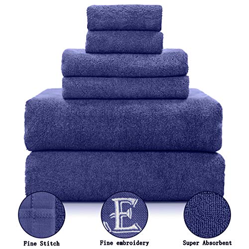 LITTLE JOY Bath Towels Set Extra Large 100% Cotton Shower Towels Highly Absorbent Super Soft Bathroom Towels Sets (Blue, Set of 6)