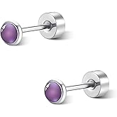 FACOKO Flat Back Earrings for Women, G23 Titanium Hypoallergenic Onyx Earrings, Stone Flat Back Studs Earring for Multiple Piercings Flatback Earring Sensitive Ears