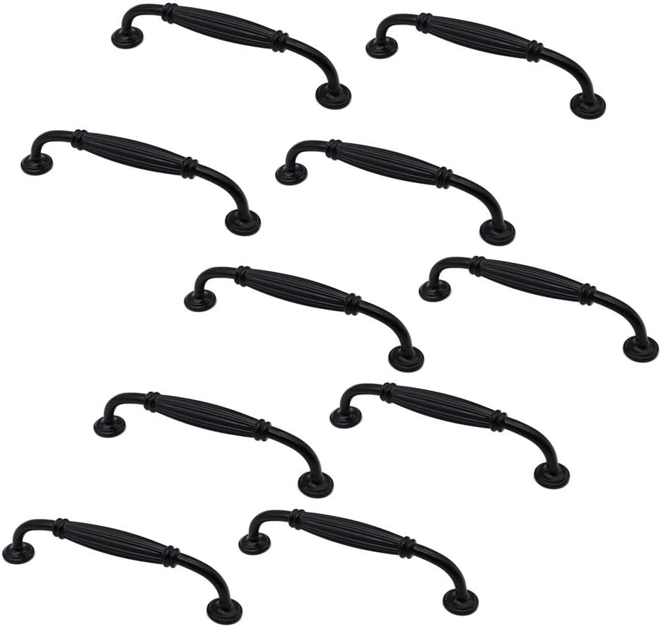 Set of 10 NUZAMAS Matt Black Cabinet Door Handles and Pulls, Furniture Drawer Handles, Zinc Alloy, 146mm Long