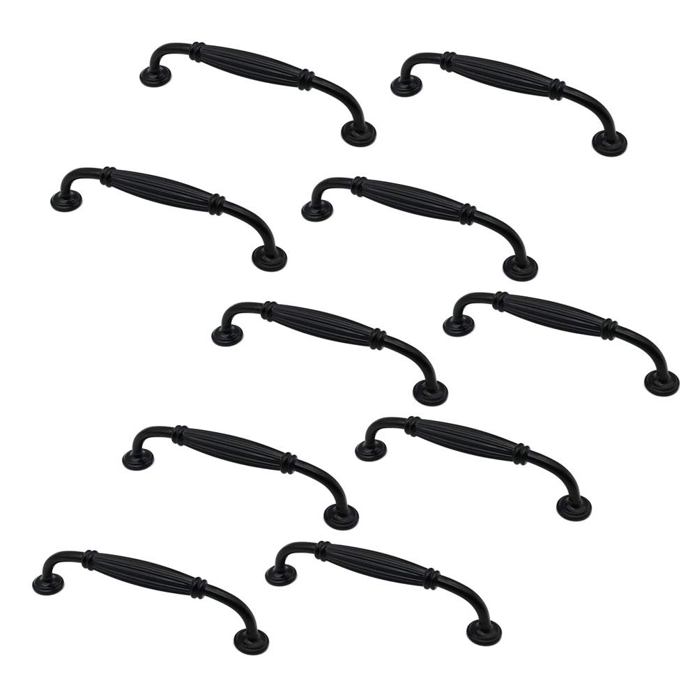 Set of 10 NUZAMAS Matt Black Cabinet Door Handles and Pulls, Furniture Drawer Handles, Zinc Alloy, 146mm Long, Kitchen Cabinet Wardrobe Knobs Bars, Center to Center 128mm