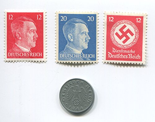 Premium Nazi World War Two WW2 German Third Reich Swastika Coin and Hitler Stamp Set / Collection