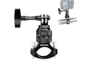 PULUZ 360 Degree Rotation Motorcycle Bicycle Rack Mount Holder, Aluminum Handlebar Mount Compatible with GoPro Hero 13/12/11/