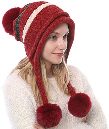 CHORADE Women Winter Hats Girls Knit Ski Cap Beanie with Earflap Pompom