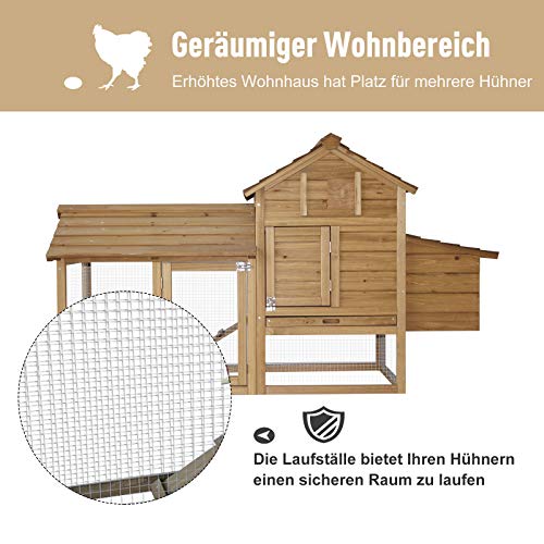 PawHut Zwerghühnerstall Zwerghühnerhaus mit Nistkasten Zwerghühnervoliere Auslauf Geflügelstall mit Rampe Tannenholz Natur 150,5 x 54 x 87 cm – Bild 4