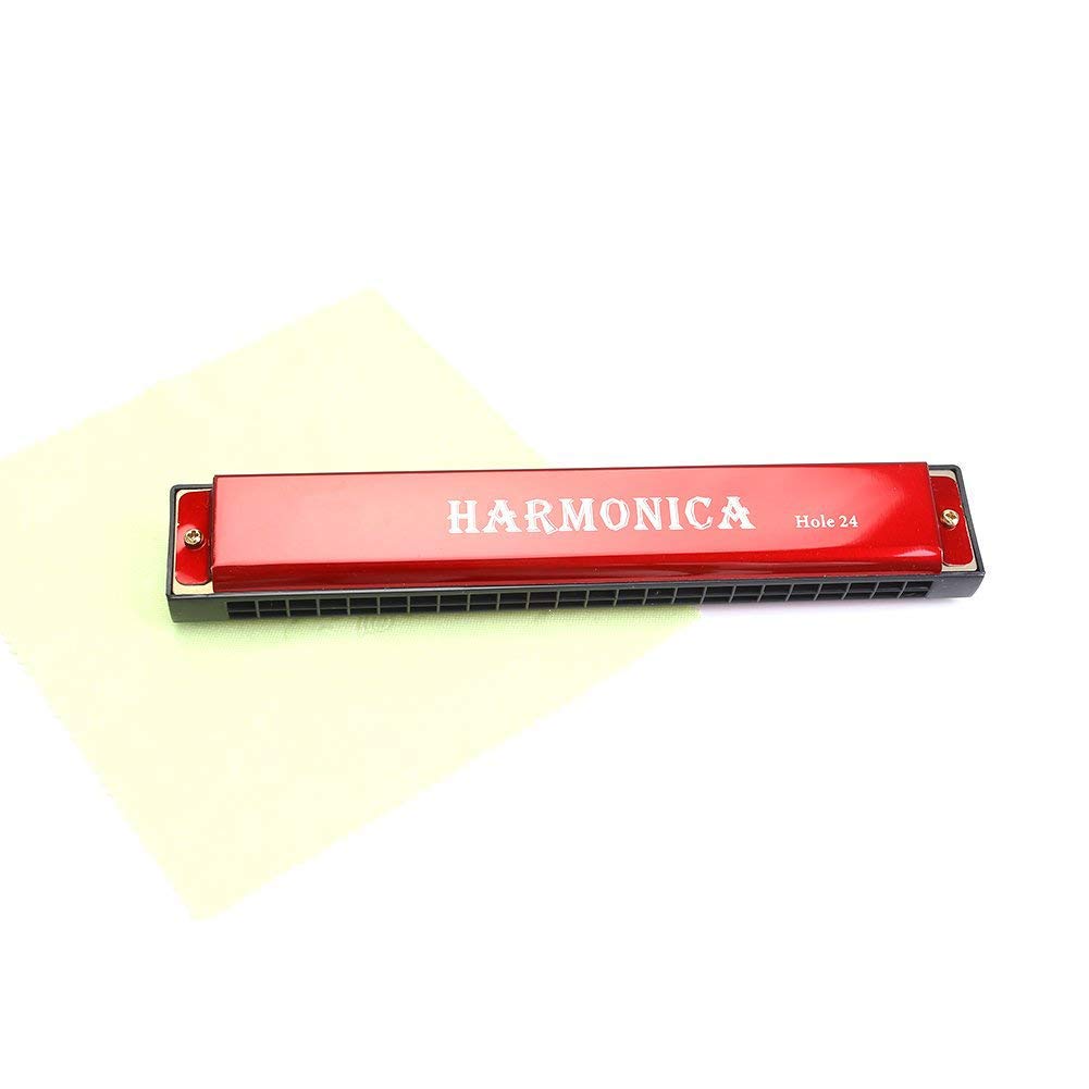 24 Holes Harmonica with Case Diatonic Bules Children Harmonica (Red)