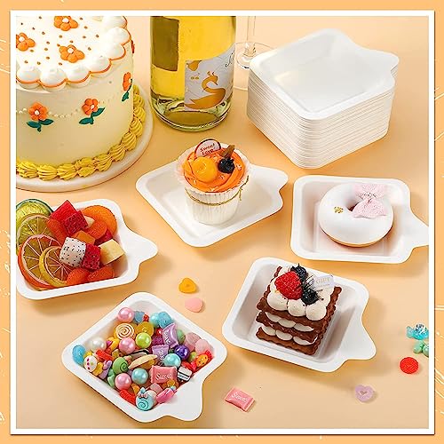 TERRIFI Paper Dessert Plates, Small Disposable Plates Paper Plates Bulk, White Cake Appetizer Paper Plates, White Square Plates Dessert Plates Cake Paper Plates, Snack Plates 50PCS