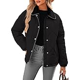 Dokotoo Women's Winter Casual Quilted Jackets Long Sleeve Button Down Puffer Jacket Padded Outerwear Coats