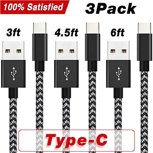 USB Type C Cable,3Pack 3FT 4.5FT 6FT Nylon Braided Cord-usb Type A to Type C Charging Cable for Google Pixel/Pixel XL,Samsung S8+,Nexus 6p/5X,LG G5,Huawei P9 Plus and More USB Type C Devices(BK+Gray)