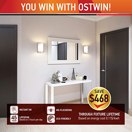 OSTWIN 10" Interior Wall Sconce Lighting Fixture, Hardwire, Wall Mount Light, Brushed Nickel Finish with Acrylic Shade, 4000K Bright Light, Dimmable 15W, 950 LM, ETL and Energy Star Listed