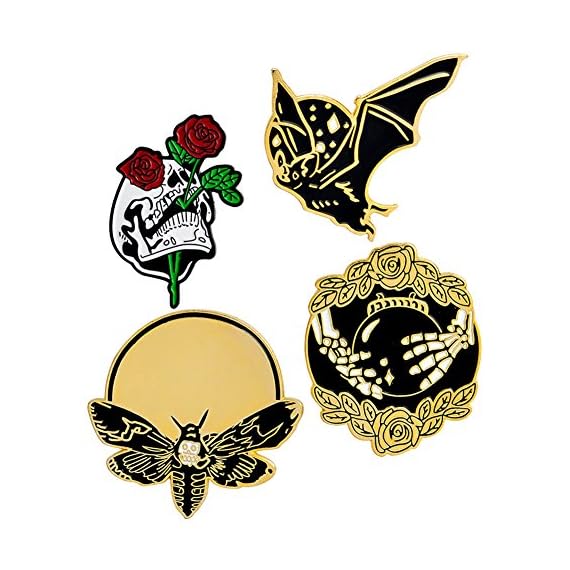 4pcs-Enamel-Lapel-Pin-Set-Punk-Gothic-Skull-Rose-Bat-Cartoon-Badge-Brooches