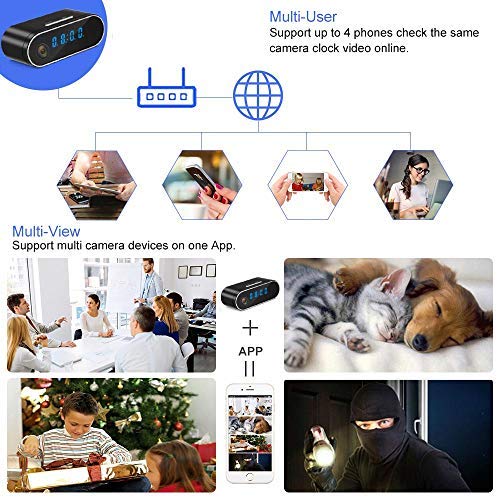 Hidden Camera WiFi Spy Camera, 1080P Clock Hidden Cam with Night Vision, 157° Angle Wireless IP Surveillance Camera for Home Security Monitor, Nanny Cam Video Recorder with Motion Detection
