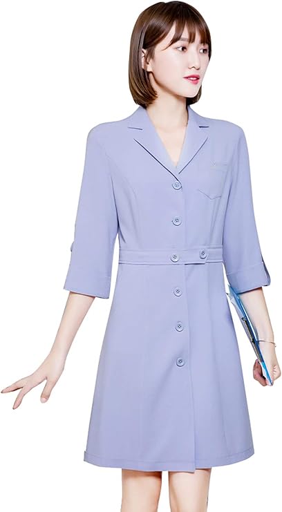Amazon 作業服 エステ サロン レディース 着やせ 女性 ワンピース 長袖 制服 美容院 パープル ホワイト S M L Xl 2xl ワンピース チュニック 通販