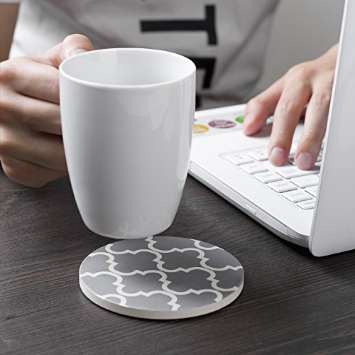 Y YHY Absorbent Stone Coaster Set, Drink Spills Coasters, Set of 6, Grey & White, Geometric Pattern