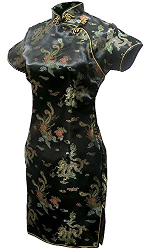 7Fairy Women's Vtg Black Mini Chinese Evening Prom Dress Cheongsam