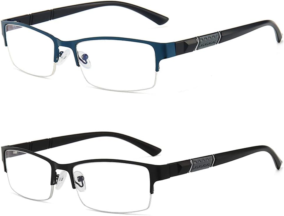 Reading Glasses Blue Light Blocking 2 Pairs Half Rim Computer Readers Metal Glasses Business Style for Men and Women, 2.50 Strength