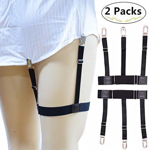 Magnolora 1 Pair Men Adjustable Shirt Stays, Elastic Shirt Suspenders Shirt Holder Straps Garters Belt Holder With Non-Slip Locking Clamps for Suit or Uniform Including Military or Police