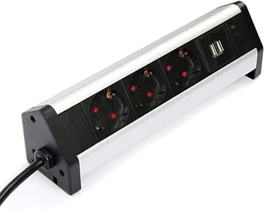 Logtronik - Regleta de ángulo con enchufe europeo múltiple con 2 USB y