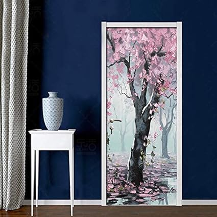 3D Türaufkleber selbstklebende Tür Tapete Schöner Kirschbaum 77x200cm