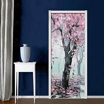 3D Türaufkleber selbstklebende Tür Tapete Schöner Kirschbaum 77x200cm