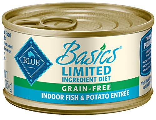 Blue Buffalo Basics Limited Ingredient Diet, Grain Free Natural Adult Pate Wet Cat Food, Indoor Fish 3-oz cans