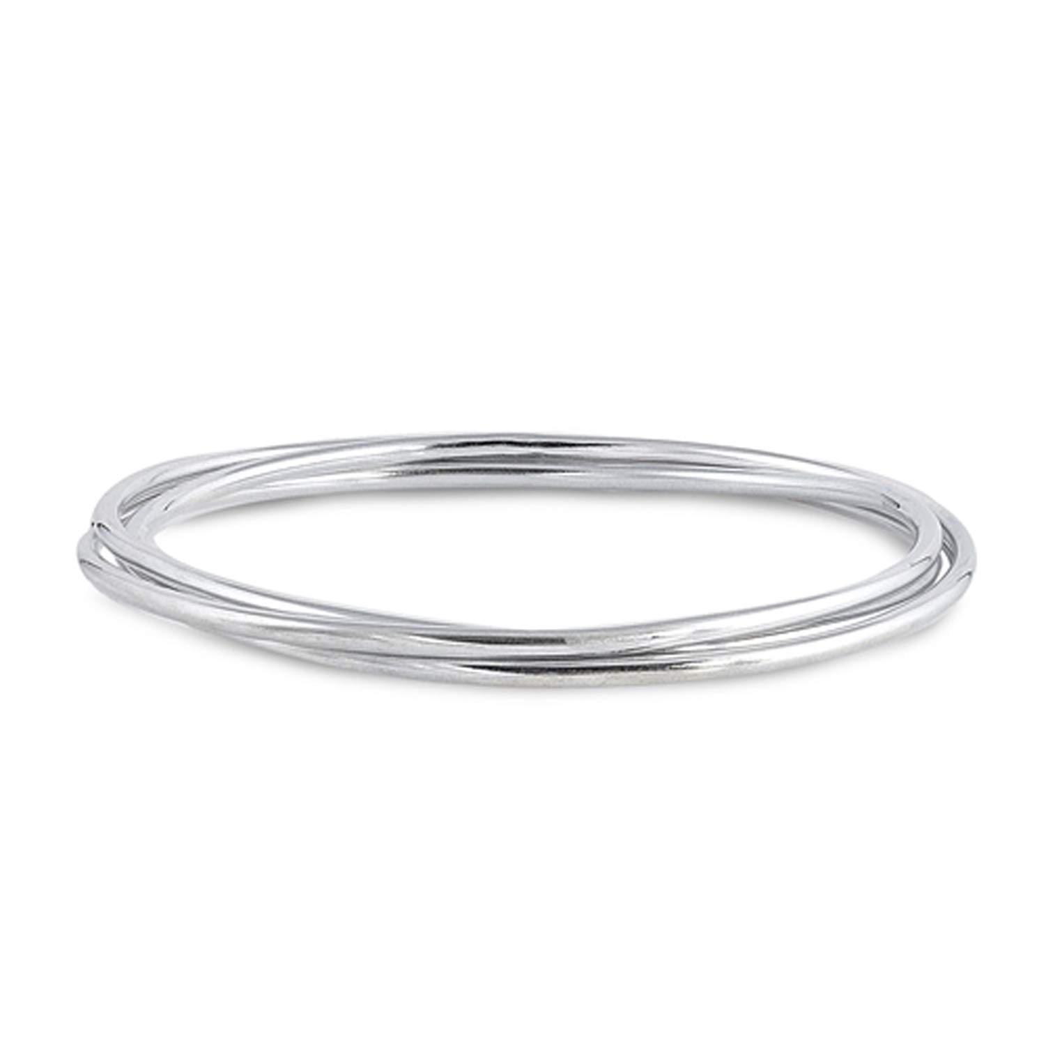 Designer Inspirations Boutique 2.5MM Wide Round Triple Band Russian Bangle Bracelet - Diameter: 73mm - 925 Sterling Silver