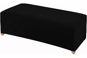 LUSHVIDA Stretch Ottoman Slipcover - Velvet Rectangle Stool Cover Soft Furniture Protector with Elastic Bottom